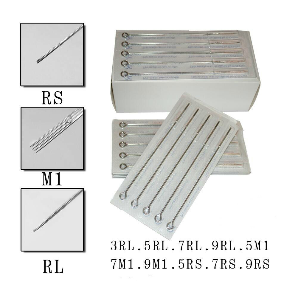 50Pcs Tattoo Needles Pins Assorted Lining and Shading Sizes RL RS M1 10 Sizes