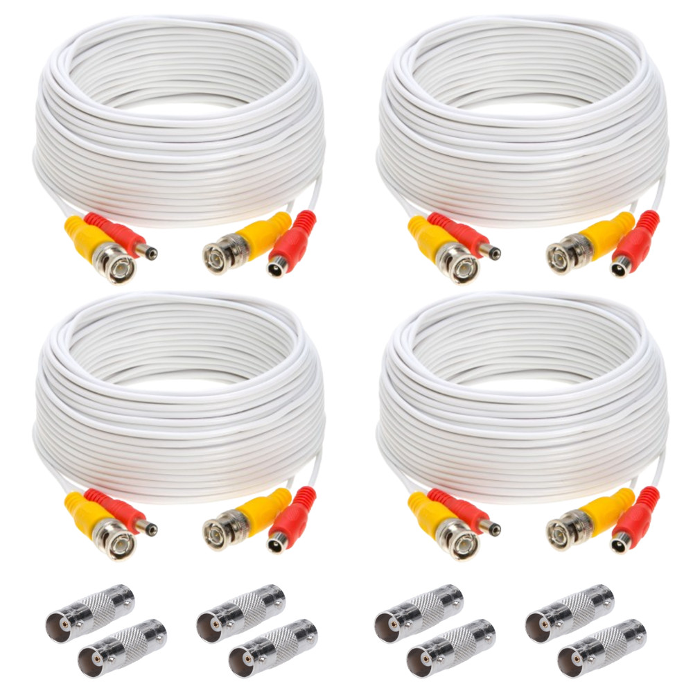 4 x 100FT Video Power Cable BNC DC Security Camera Extension Cord for CCTV White