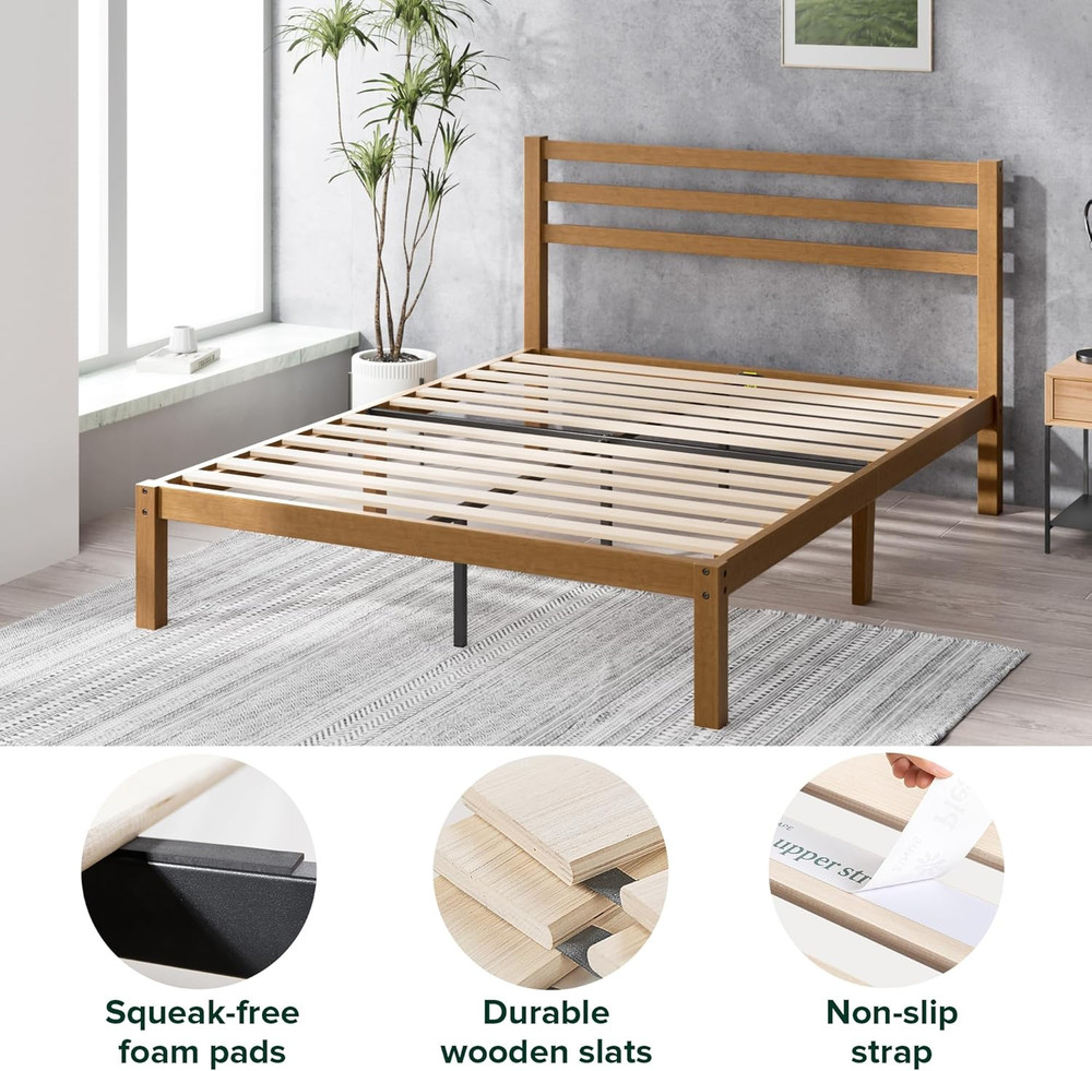 Leah Twin Bamboo Platform Bed Frame with Headboard - Easy Assembly, No Box Sprin