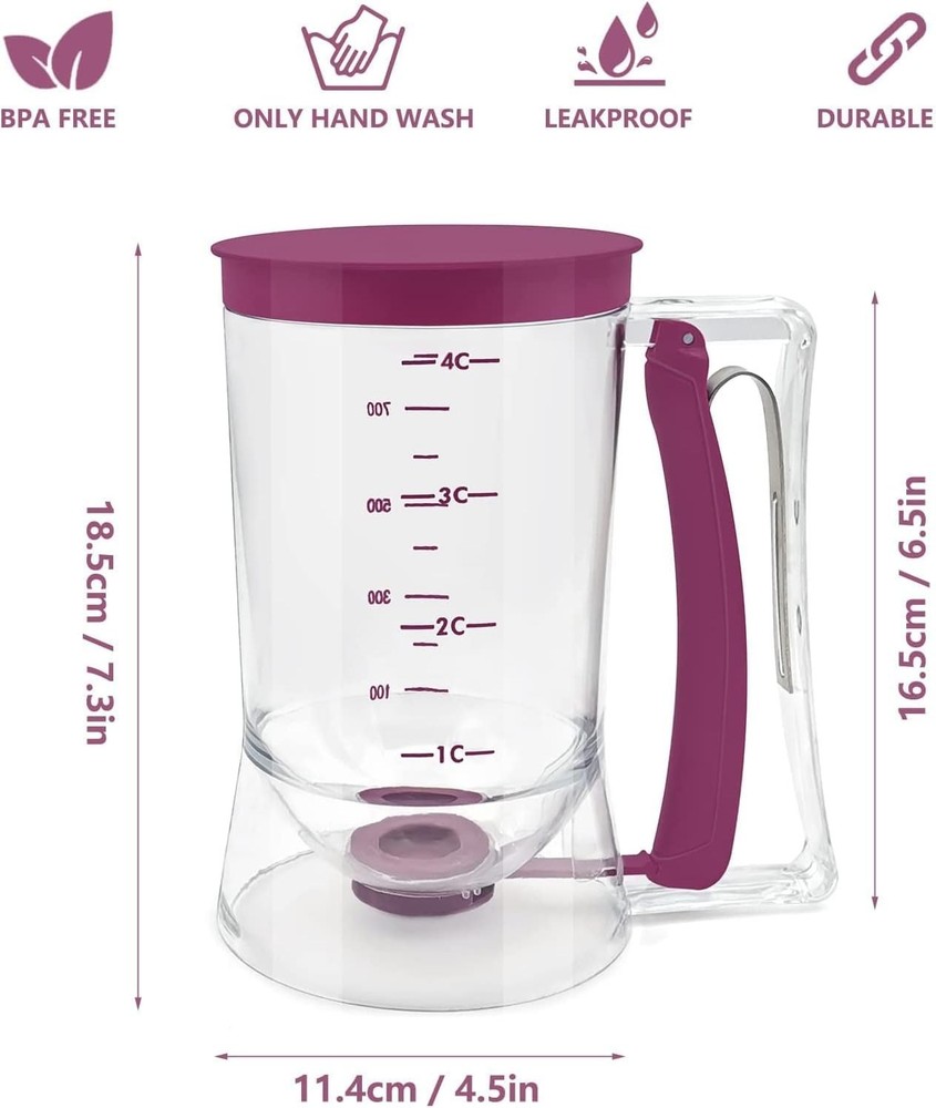 Pancake Cupcake Batter Dispenser, Bakeware Maker with Measuring Label, Perfec...