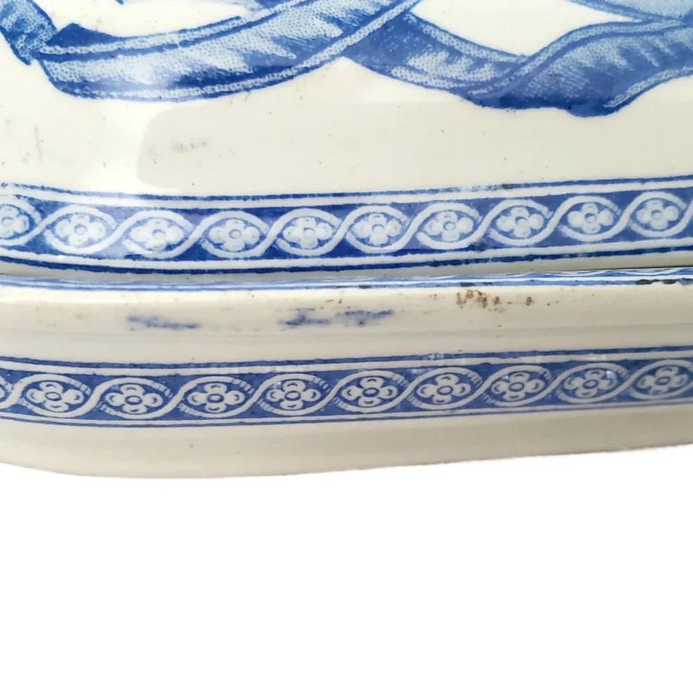 Antique Rectangular Vanity Dish Blue & White by Copeland England Registry Mark