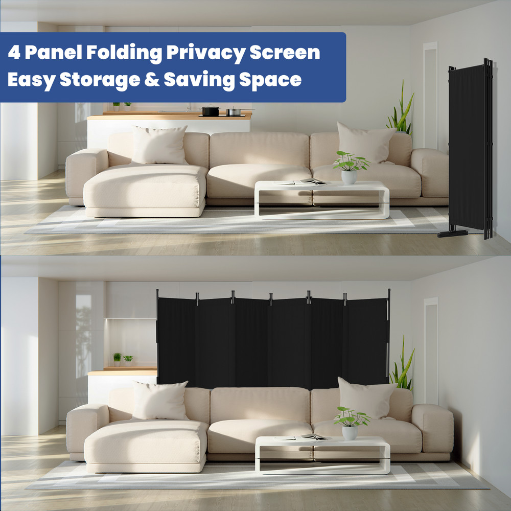 Black 6 Panel Room Divider Privacy Screen Portable Folding Partition for Office