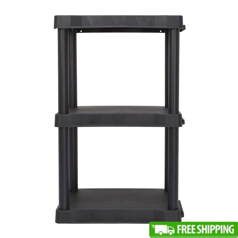 3 Shelf Black Plastic Storage Unit Easy Assembly Durable Utility Organizer New