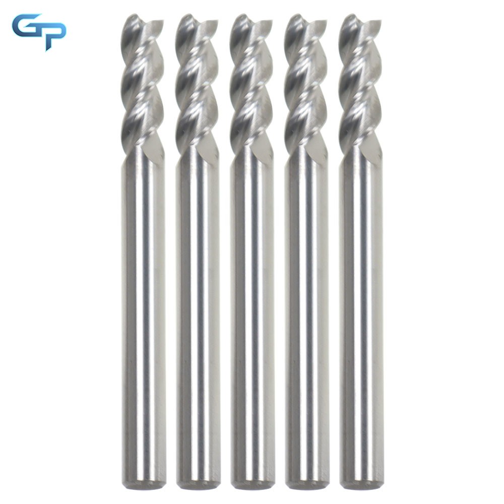 5 Pack 3/16" 3 Flute Regular Length Carbide End Mill for Aluminum