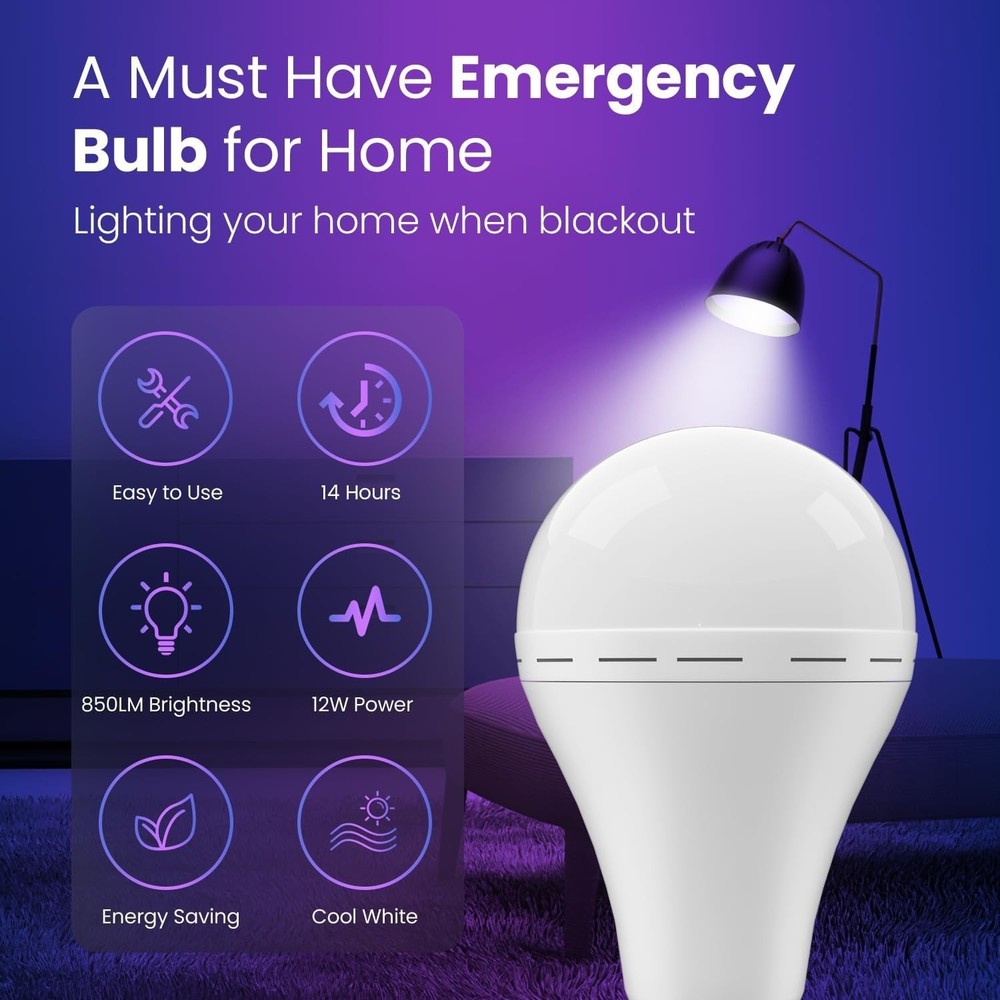 Rechargeable Emergency Light Bulbs 10-Pack, 1200mAh, USB, for Outage & Camping