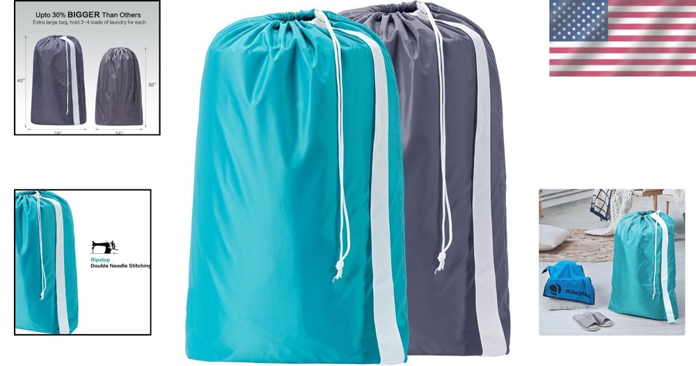 Large Capacity Nylon Laundry Bags (2 Pack) - Durable & Stylish Storage Solution