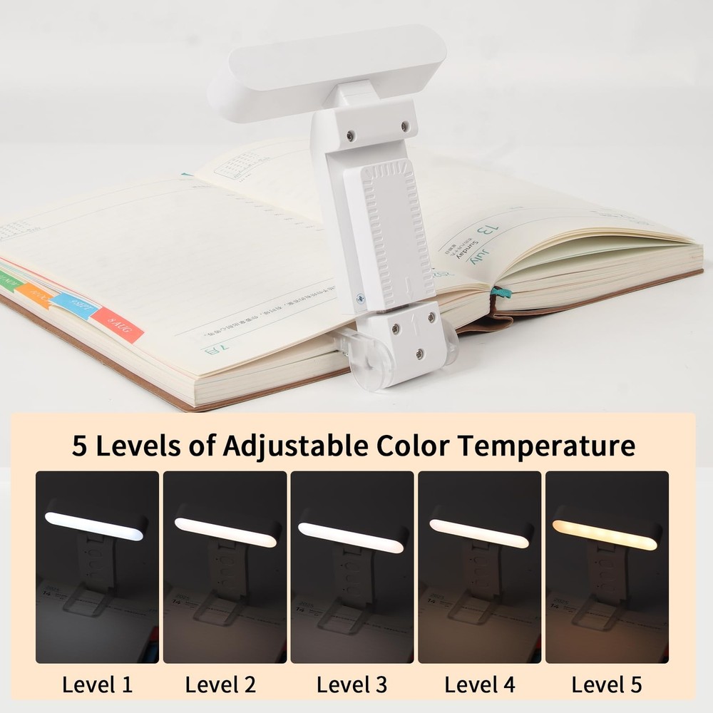 Book Light USB Rechargeable Clip-On Reading 30 Adjustable Modes Timer White