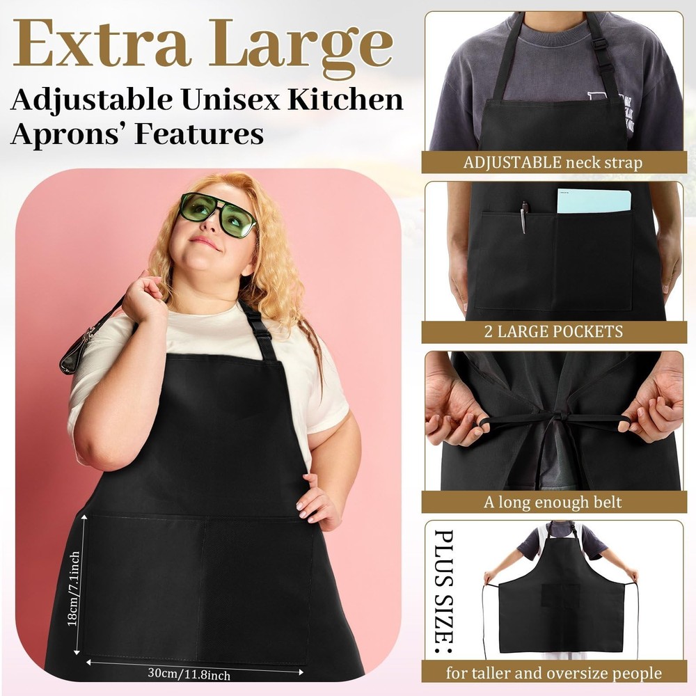 Shyyween 2 Pcs Plus Size Chef Aprons Extra Large Adjustable Unisex Kitchen Ap...