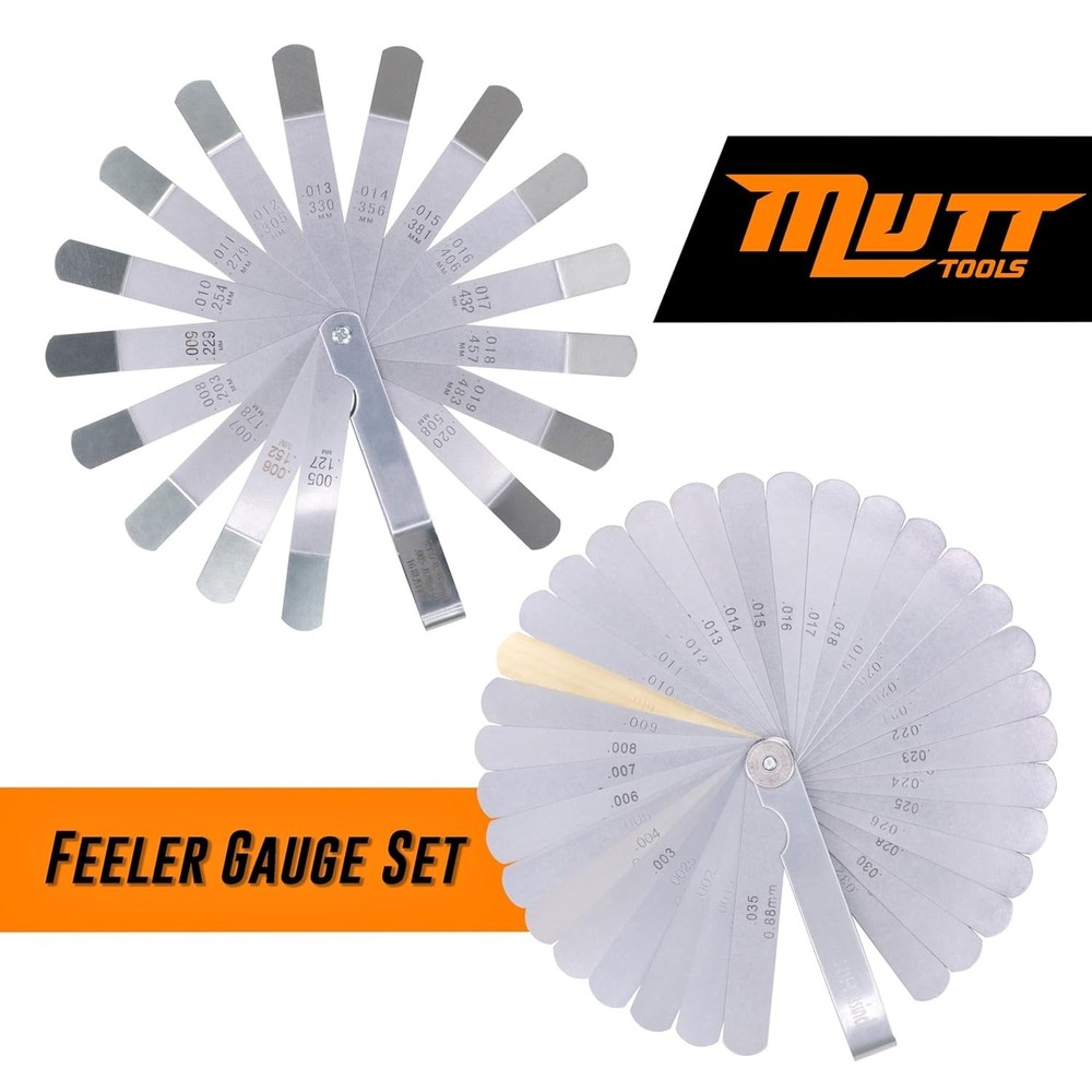 Mutt Tools 2pc Feeler Gauge Set - Straight & Angled, Inch/Metric