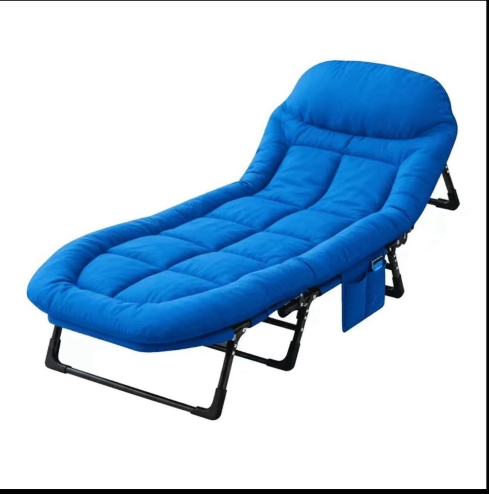 Blue Camping Cot For Adults W/ 6 Angle Adjustable Folding Bed, Lightweight