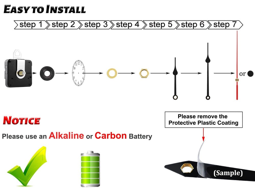 2 Non Ticking Clock Movements with 6 Pack Different Size Clock Hands DIY Repa...