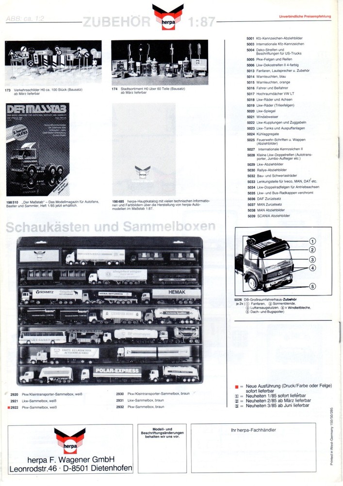 catalog HERPA complete program 1985 car models accessories HO 1/87 D aa
