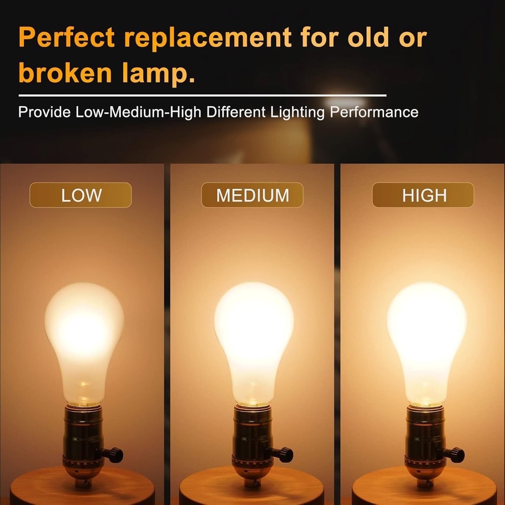 UL Listed E26 3-Way Lamp Socket Replacement with Turn Switch Knob, Gold, 2-Pack