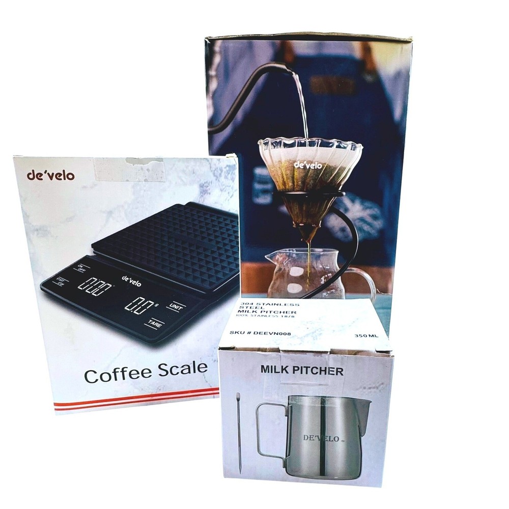 Coffee Kit 3 items Pour Over Maker  Milk Pitcher  Coffee Scale De'Velo UNUSED