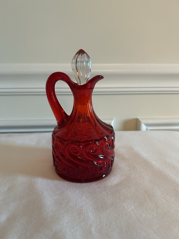 Fenton for L.G. Wright S Repeat Ruby Red Cruet with Clear Stopper MCM Vintage