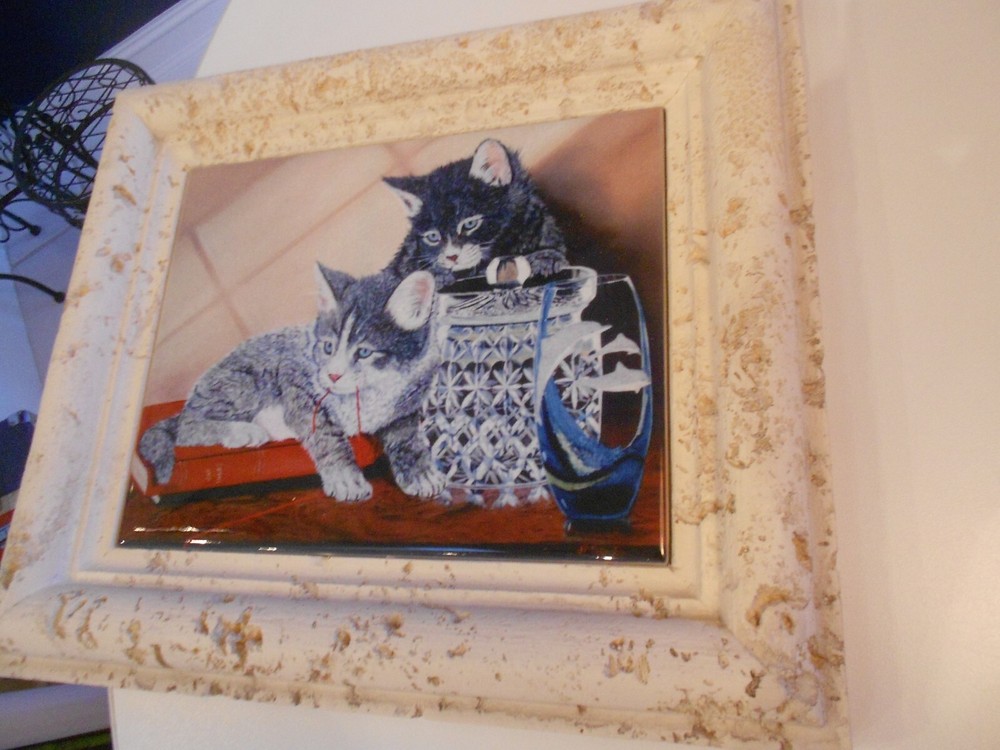 CATS PLAYING FRAMED TILE 14 X 12 X 1 1/2