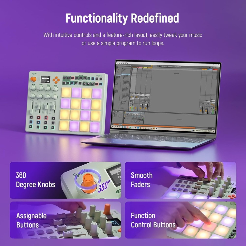 Synido Wireless MIDI Pad Controller, USB Rechargeable Beat Maker Machine