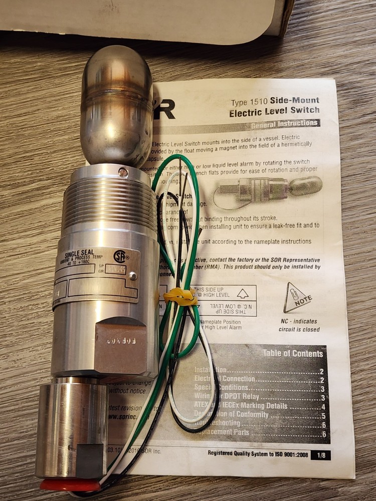 SOR Level Switch 1510B-G5A-C-W9-ES-CSCV Float Level Switch 110v