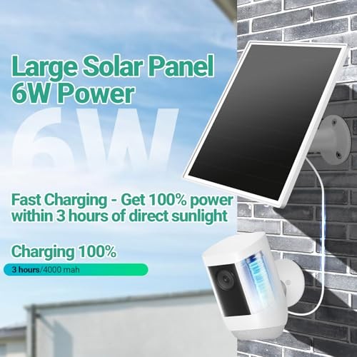 Solar Panel for Ring Camera, 6W Solar Charger with USB-C & Barrel White-106-1