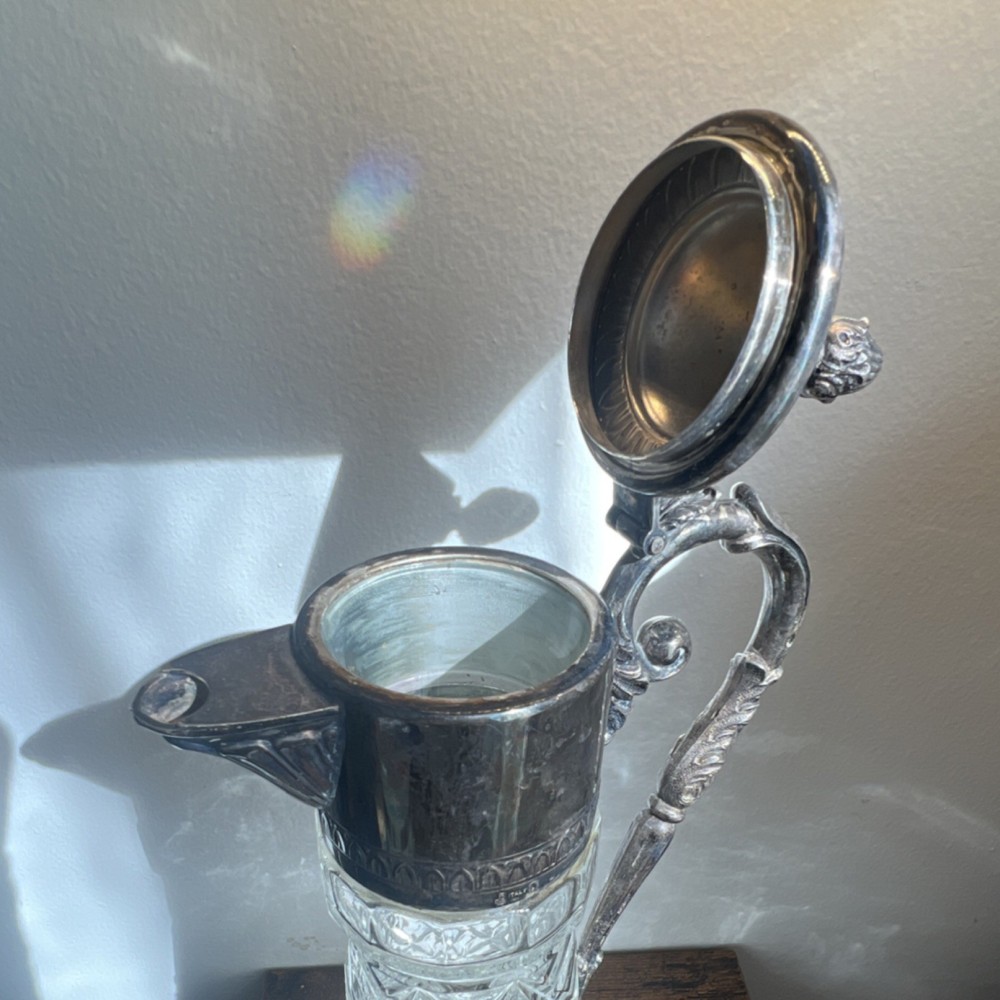 Italian Silverplate Cut Glass Lidded Pitcher Victorian Diamond Pattern