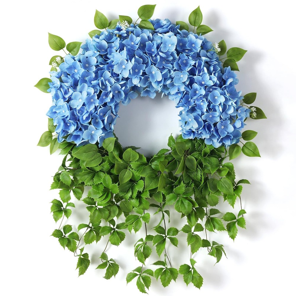 Artificial Hydrangea Wreath for Front Door Outside - Fake Hydrangea Real Touc...