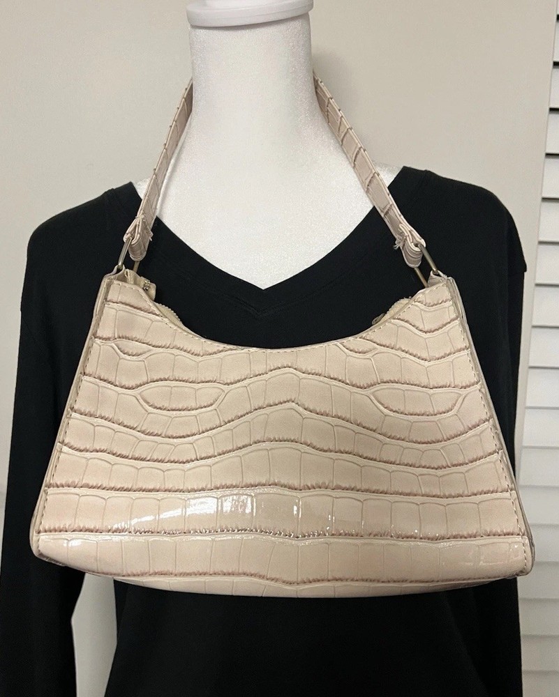 Small Beige Alligator Pattern  Faux Leather Shoulder Bag