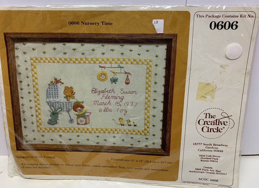 Creative Circle "Nursery Time" Kit Embroidered Birth Announcement