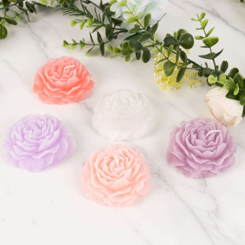 5 ASSORTED Peony Flower Scented Candles Party Decorations