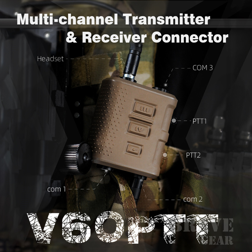 FCS V60 PTT Transmitter Receiver Connector AMP Comtac III HeadSet Dark Earth