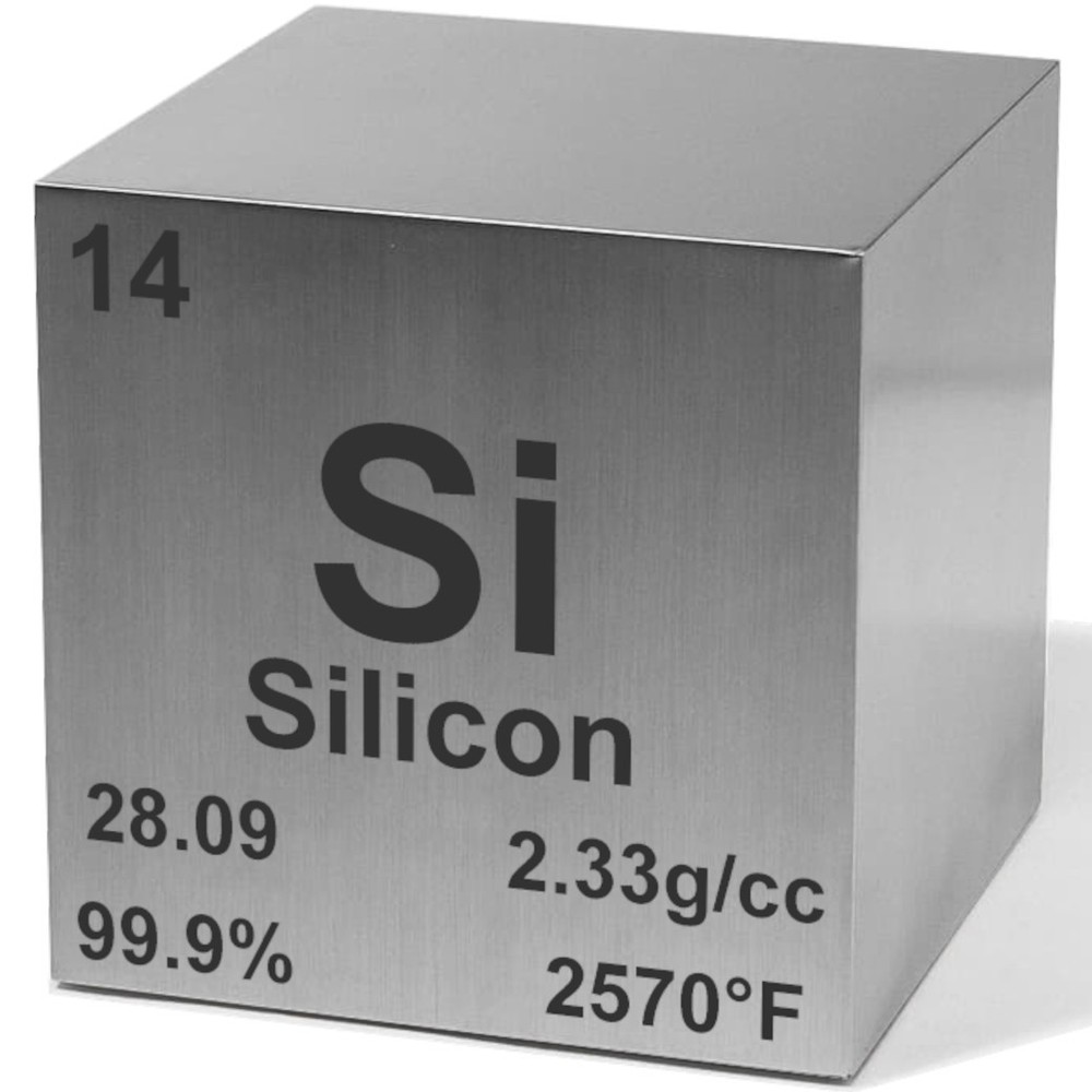 1" Pure Silicon Density Cube – 99.9% Element Metal Periodic Table Engraved