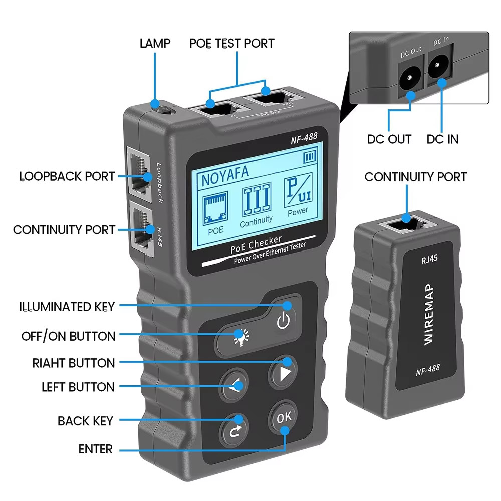 NF-488 POE Tester for Power Over Ethernet, Network Cable Continuity Checking