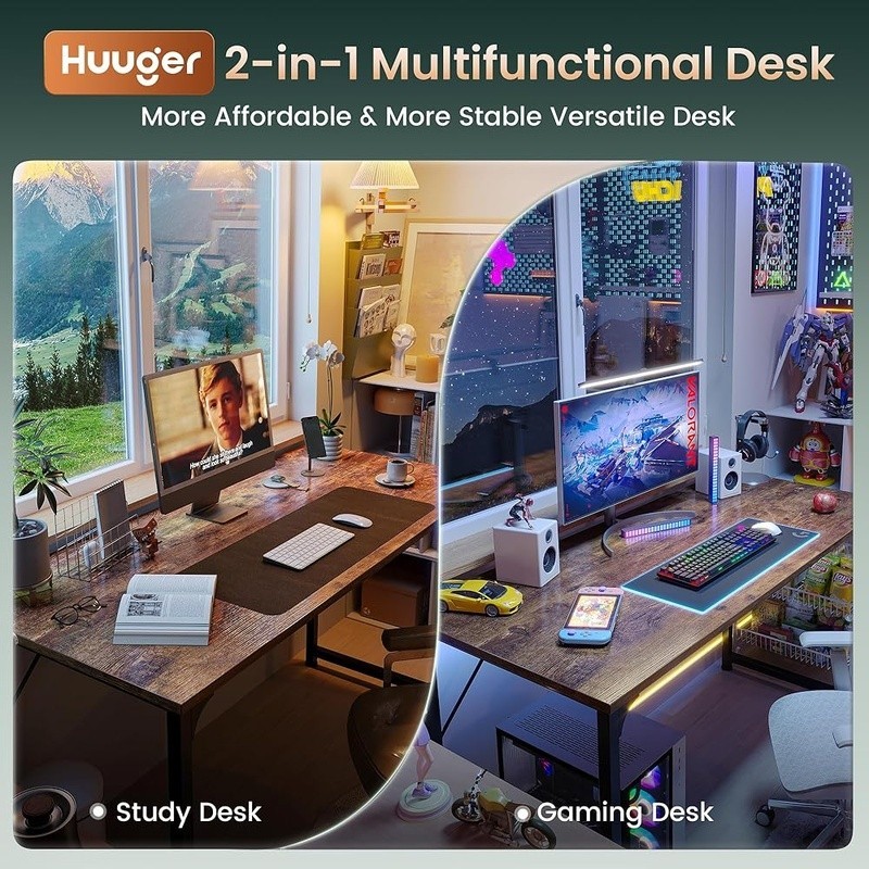 Rustic Brown Simple Desk Modern Workstation Home Office Gaming Study Room New