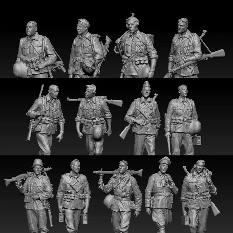 3D printed 1/72 WW II Germany "Spring infantry marching posture" 13 man model
