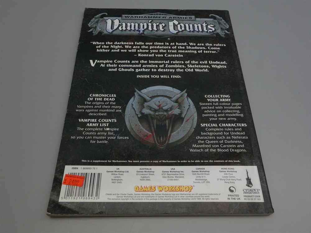 Warhammer Fantasy "Oldhammer" Codex Army Book - Vampire Counts 1999 Supplement