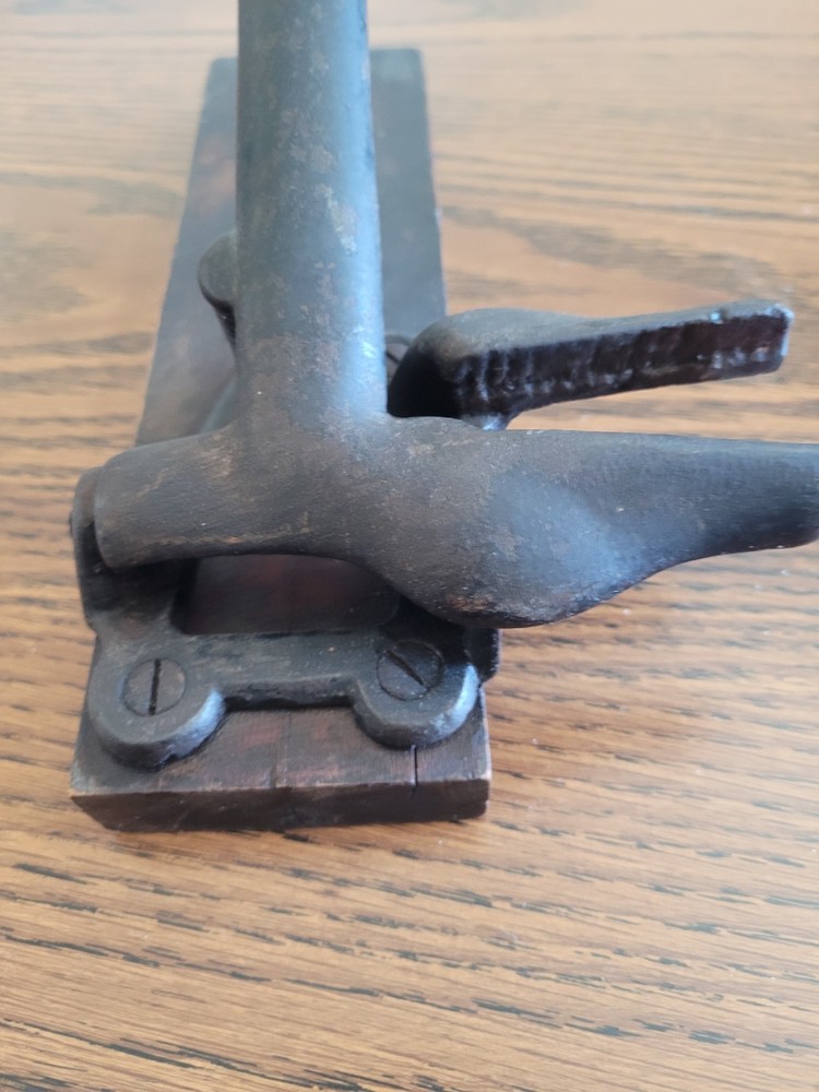 Antique Cast Iron Nut Cracker Hand Vise Primitive Tool Mounted on Wood Board