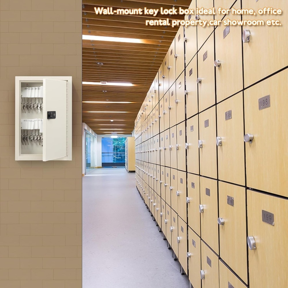 Key Storage Lock Box with Combination Lock Wall Mount for 40 Keys White