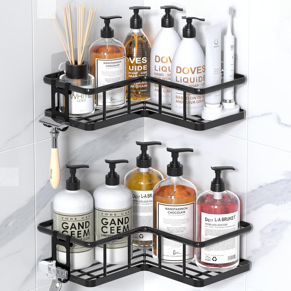 Corner Shower Caddy 2 Pack, No Drill Adhesive Shower Storage Shelves, Rustproof