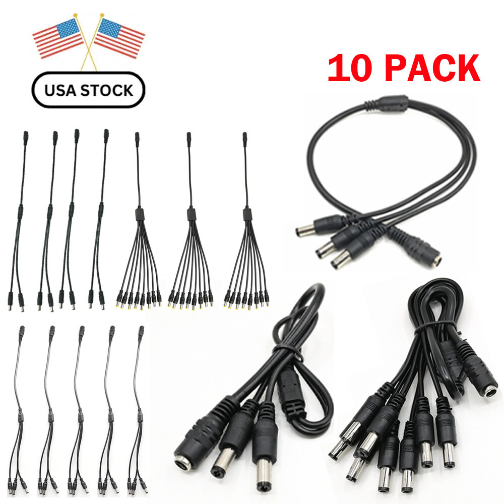 (10-Pack) DC Power Splitter Cable Cord Adapter CCTV Security Camera DVR LED USA
