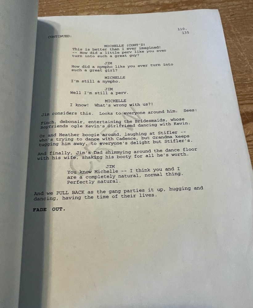 AMERICAN WEDDING MOVIE SCREENPLAY SCRIPT ORIGINAL ADAM HERZ