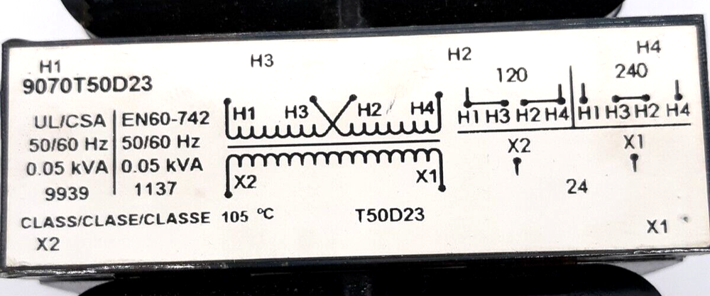 Square D 9070T50D23 Control Transformer
