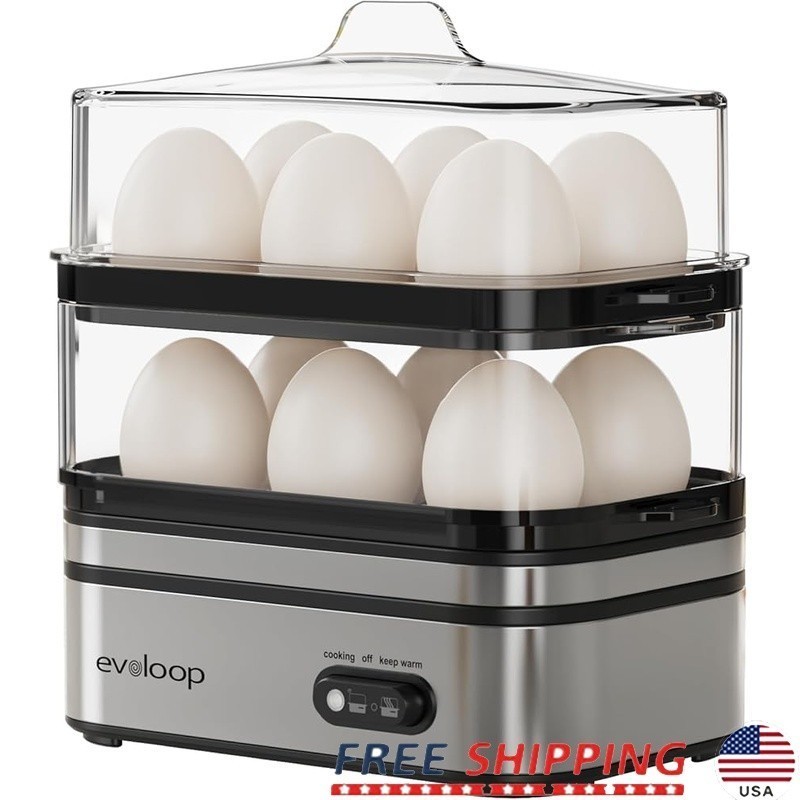 Stackable Egg Cooker 12 Egg Capacity Multi Functional Hard Soft Boiled Eggs New
