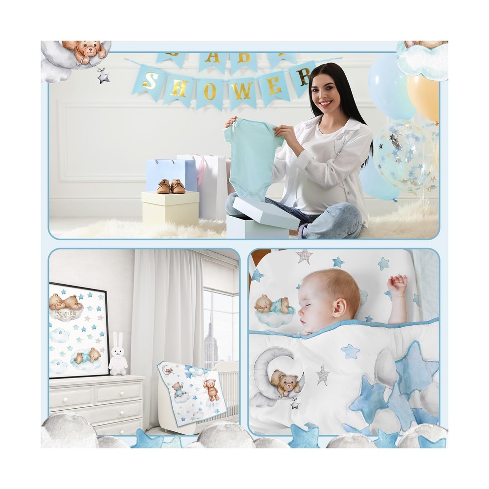 Mixweer 5 Pcs Crib Bedding Set for Toddlers Include Cloud Balloon Bear Theme ...