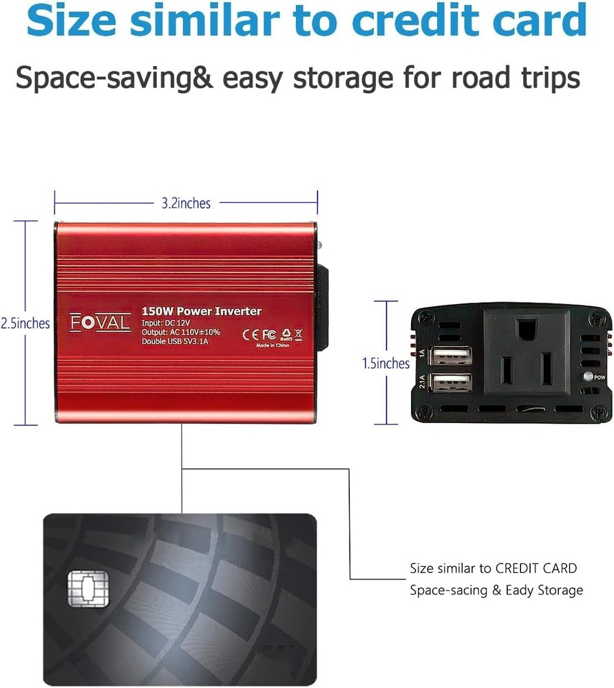 Portable 150W Car Power Inverter - Silent Cooling & Multi-Protection Features