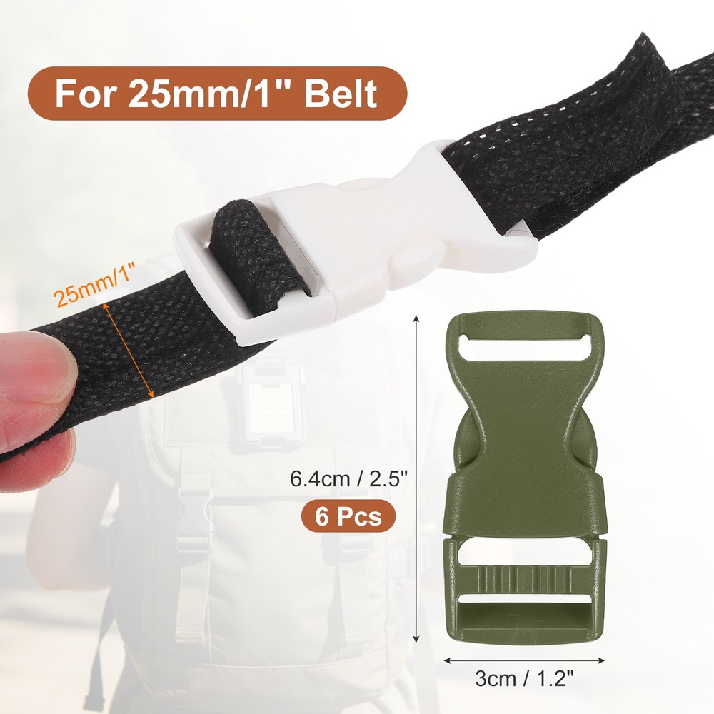 6 Pack Quick Side Release Buckle, 1" Plastic Buckle Clip, Dark Green