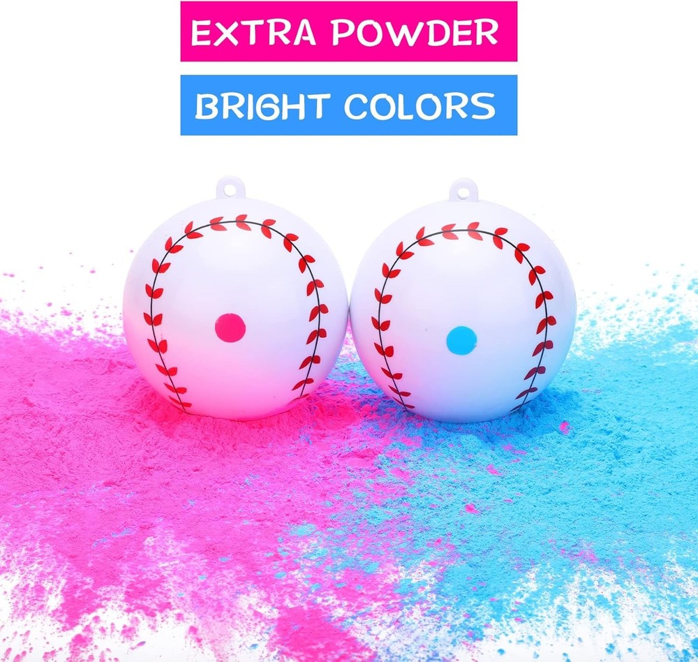 2PC Gender Reveal Baseball Pink & Blue Exploding Powder Baseballs Celebrate