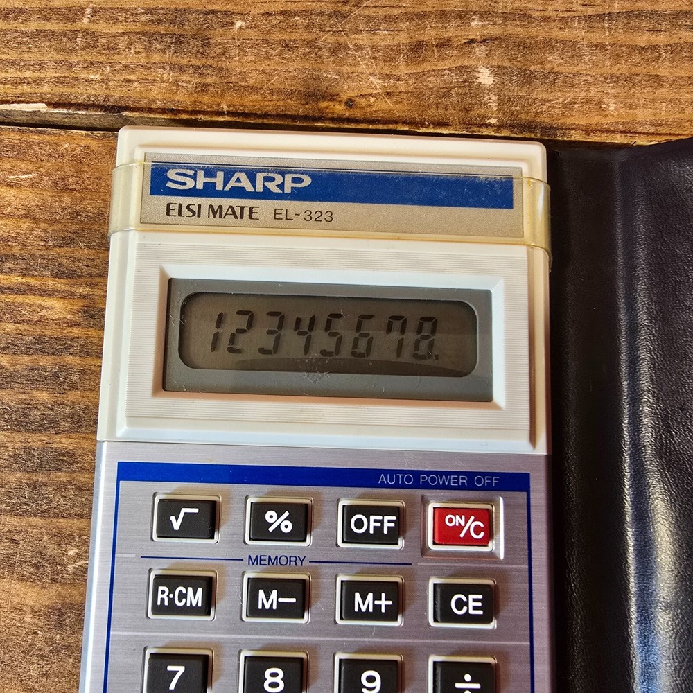 Vintage SHARP Battery Calculator ELSI MATE EL-323 With Case and Function Manual