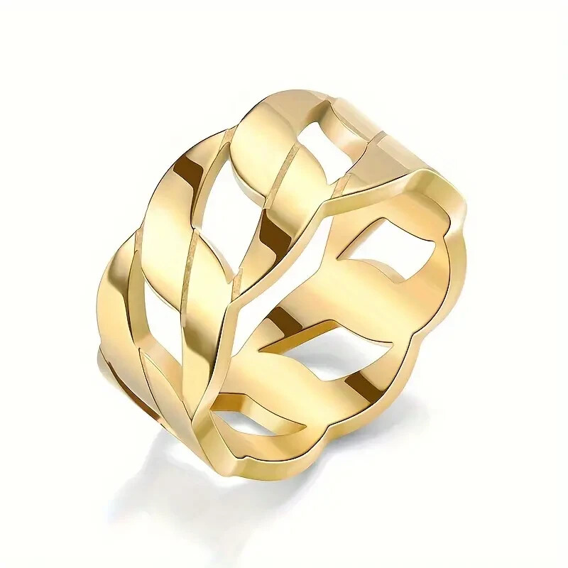 Men Cuban Link Gold Band Ring  Size 6 7 8 9 10