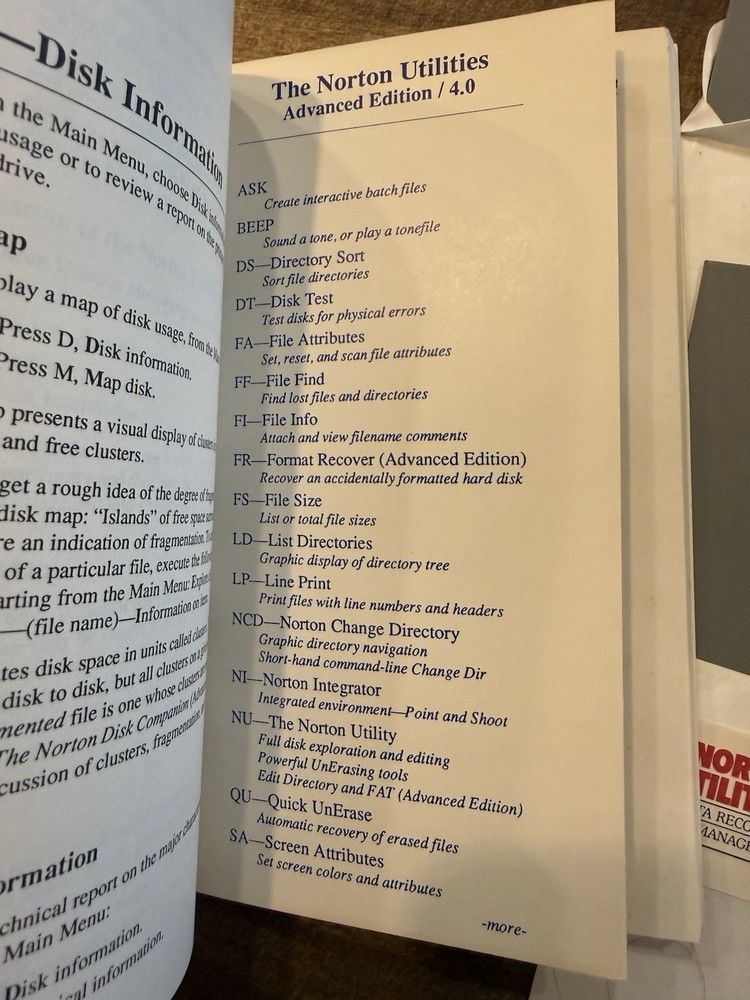 Norton Utilities Manual Version 4.0 & Advanced Edition From 1987 inc Floppy disk