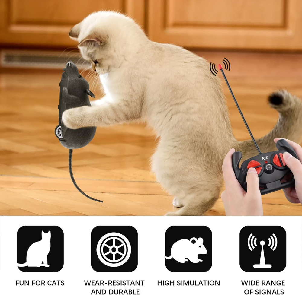 Remote Control Rat Toy, Electronic RC Mouse Toy Emulation Flocking Rat Toy Inter