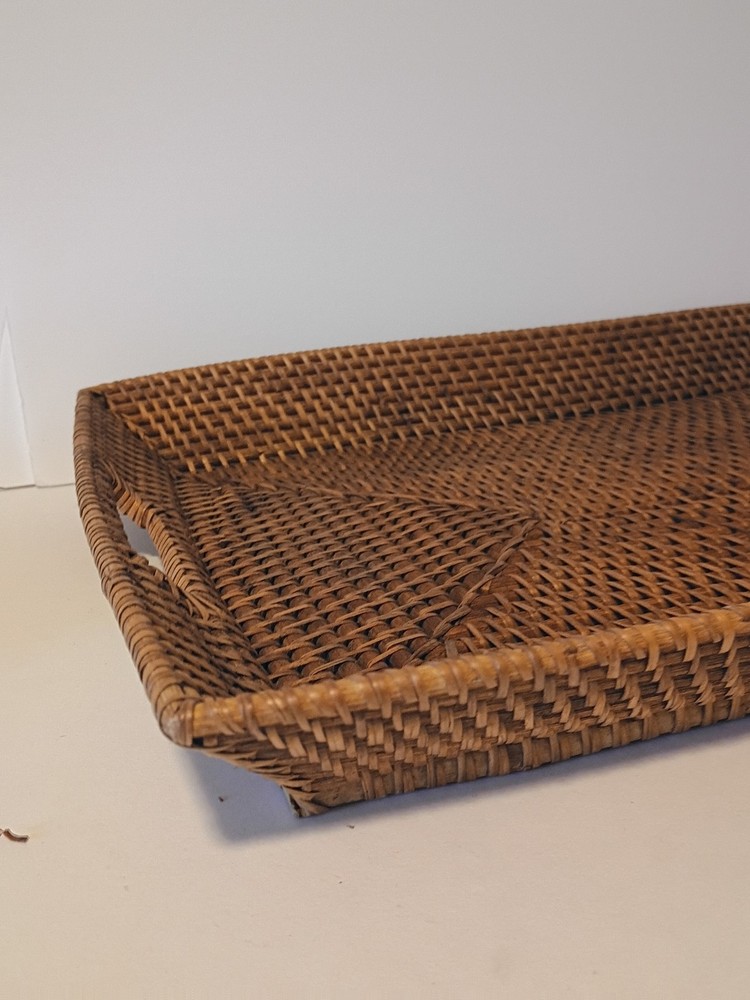 Large Rectangular Rattan Tray With Handles Low Sides